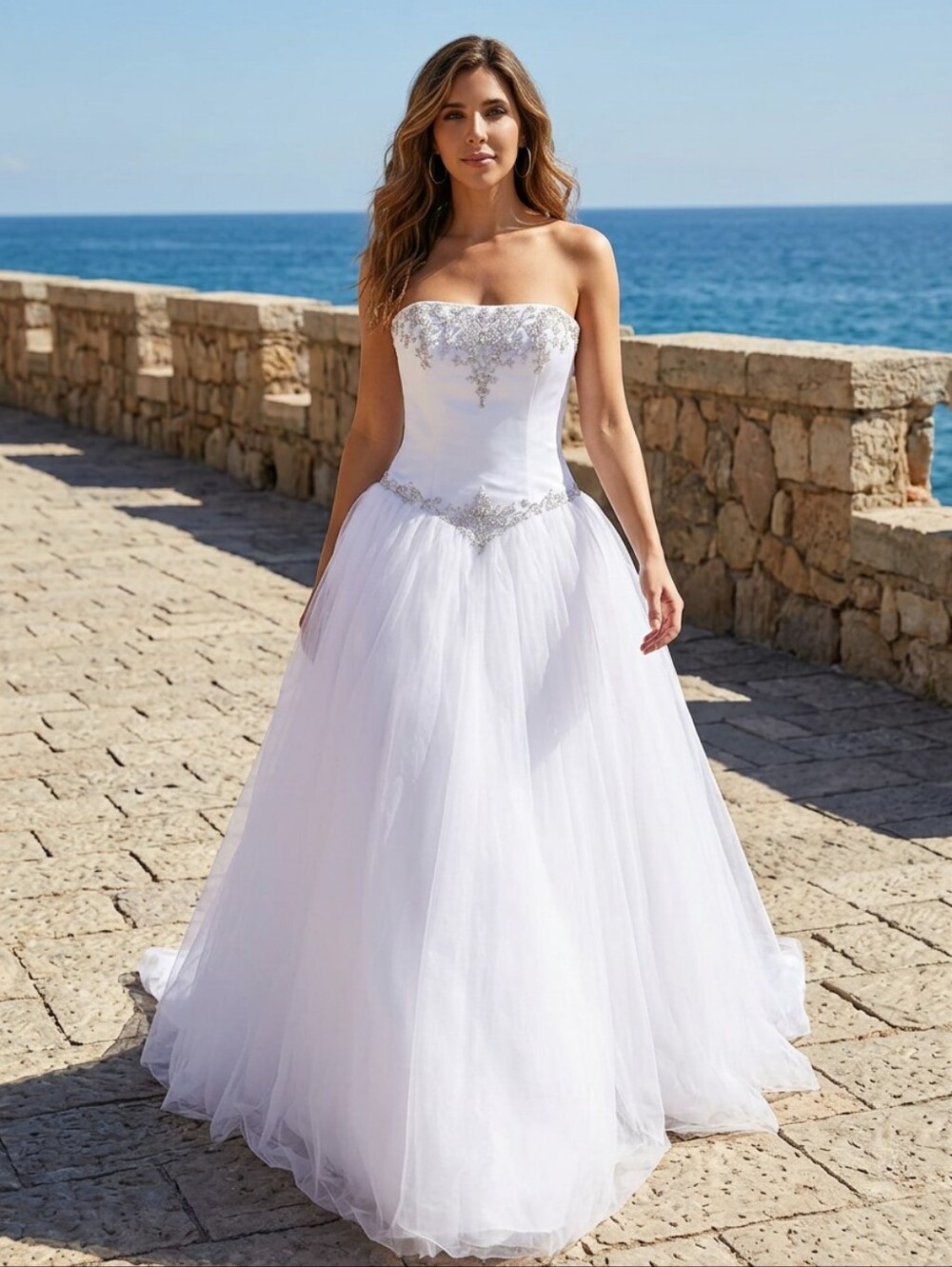 Strapless White Ball Gown Dress with Embellished Bodice - From Casablanca Bridal